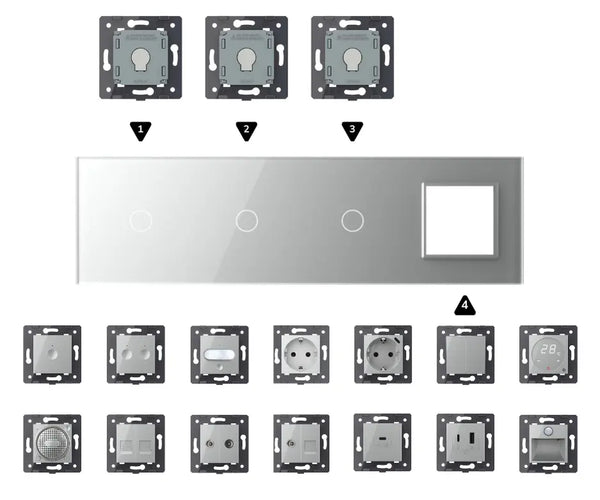 Zelf samenstellen | Grijs | Afdekraam 1+1+1+SR Livolo Nederland B.V.