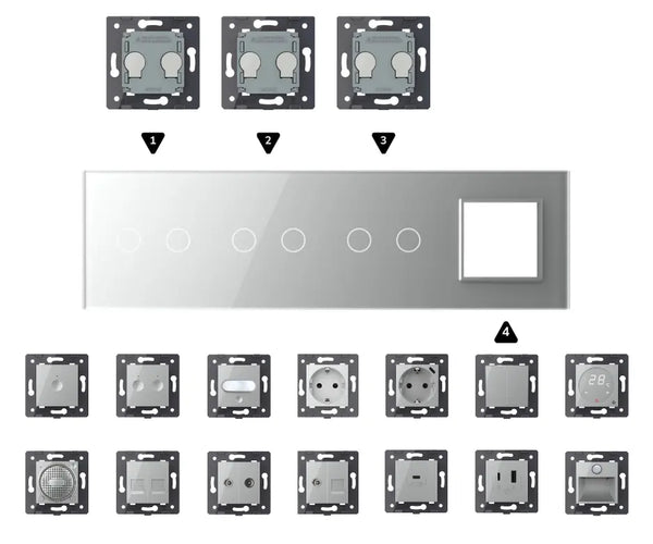 Zelf samenstellen | Grijs | Afdekraam 2+2+2+SR Livolo Nederland B.V.