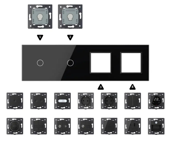 Zelf samenstellen | Zwart | Afdekraam 1+1+SR+SR Livolo Nederland B.V.