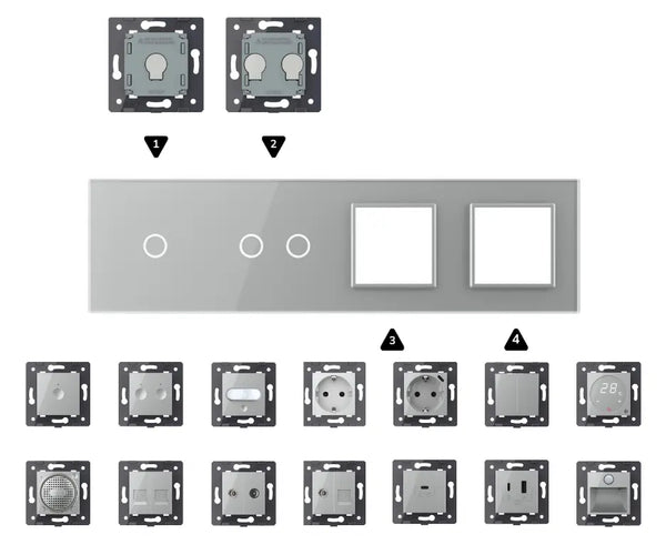Zelf samenstellen | Grijs | Afdekraam 1+2+SR+SR Livolo Nederland B.V.