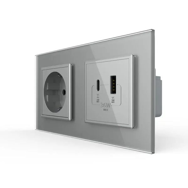 Livolo | Grijs | SR+SR | Wandcontactdoos | USB + USB type C oplader Livolo Nederland B.V.