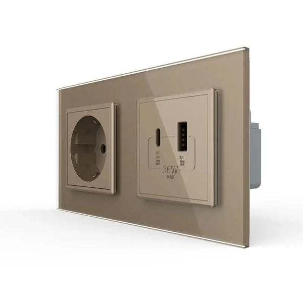 Livolo | Goud | SR+SR | Wandcontactdoos | USB + USB type C oplader Livolo Nederland B.V.
