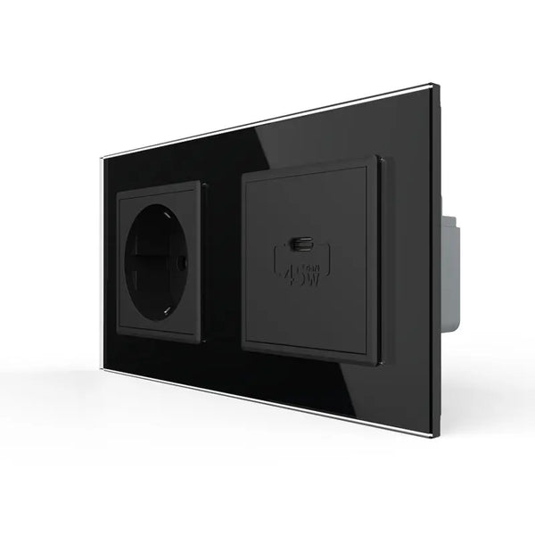 Livolo | Zwart | SR+SR | Wandcontactdoos | USB type C oplader Livolo Nederland B.V.