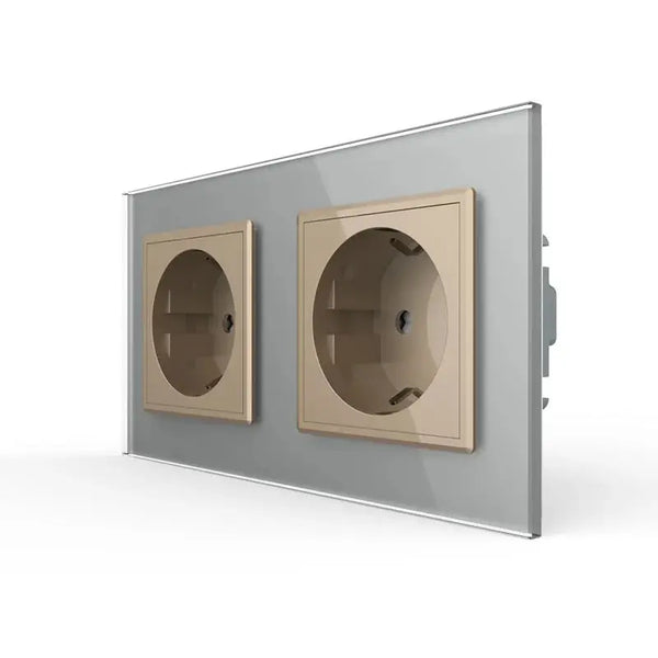 Livolo | Grijs/Goud | SR+SR | Wandcontactdoos Livolo Nederland B.V.