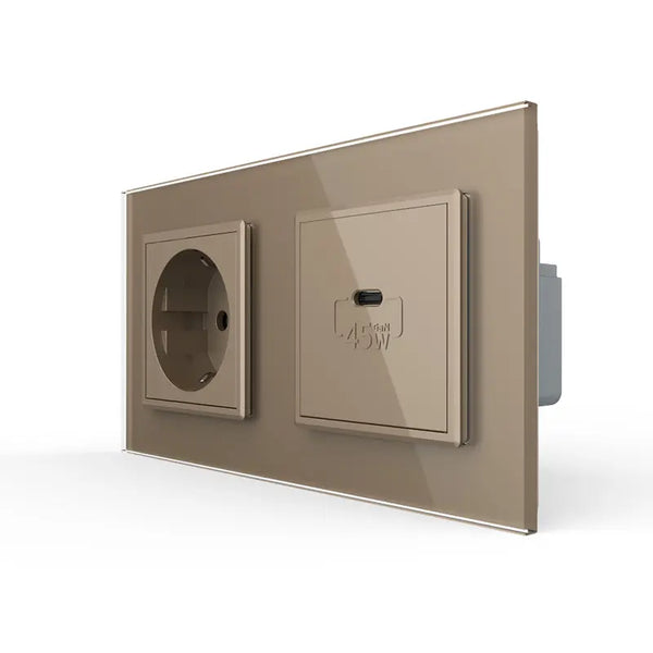 Livolo | Goud | SR+SR | Wandcontactdoos | USB type C oplader Livolo Nederland B.V.