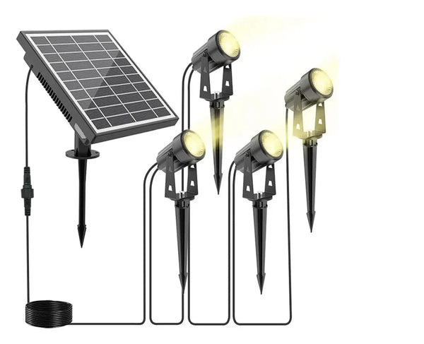 Complete Tuinspot Set | Oplaadbaar - Zonnepaneel | Plug and Play | 4 Tuinspots | Warm/wit