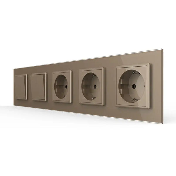 Livolo | Goud | 1+2+SR+SR+SR | Aan/Uit | Wipschakelaar met drie wandcontactdozen Livolo Nederland B.V.