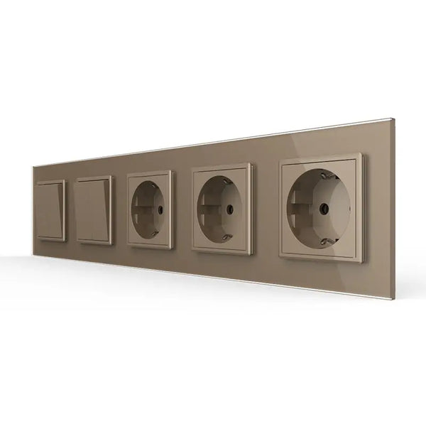 Livolo | Goud | 2+2+SR+SR+SR | Aan/Uit | Wipschakelaar met drie wandcontactdozen Livolo Nederland B.V.