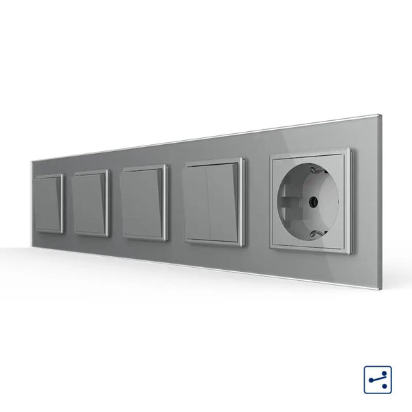 Livolo | Grijs | 1+1+1+2+SR | Aan/Uit | Wissel | Wipschakelaar met wandcontactdoos Livolo Nederland B.V.