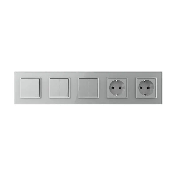 Livolo | Grijs | 1+2+2+SR+SR | Aan/Uit | Wipschakelaar met dubbele wandcontactdoos Livolo Nederland B.V.