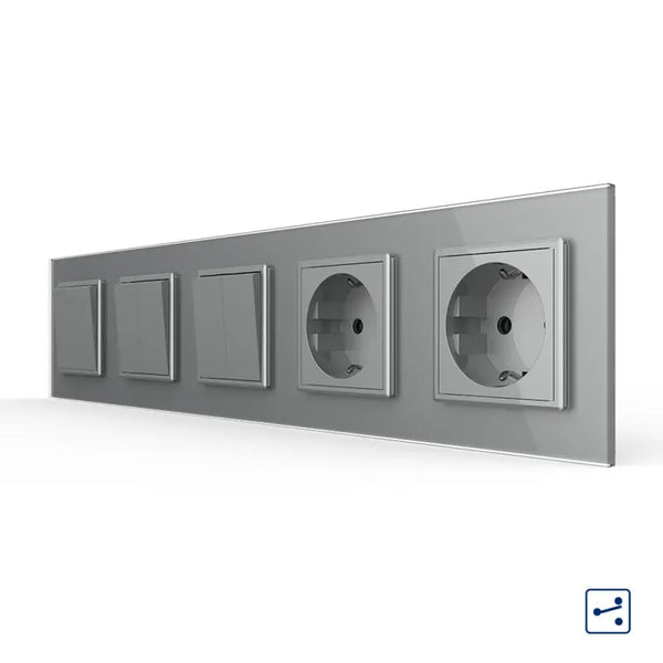 Livolo | Grijs | 1+2+2+SR+SR | Aan/Uit | Wissel | Wipschakelaar met dubbele wandcontactdoos Livolo Nederland B.V.