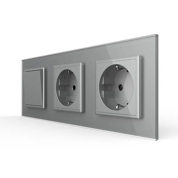 Livolo | Grijs | 1+SR+SR | Aan/Uit | Wipschakelaar met dubbele wandcontactdoos Livolo Nederland B.V.