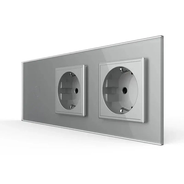 Livolo | Grijs | 1+SR+SR | Dimmer | Wisselschakelaar met dubbele wandcontactdoos Livolo Nederland B.V.