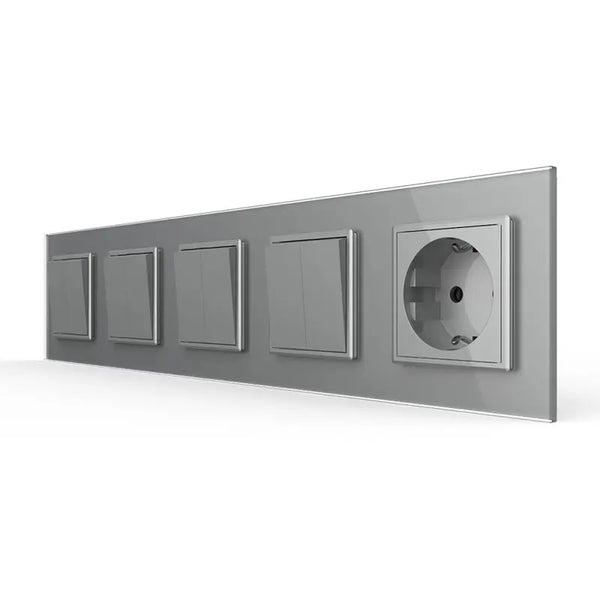 Livolo | Grijs | 2+2+2+2+SR | Aan/Uit | Wipschakelaar met wandcontactdoos Livolo Nederland B.V.