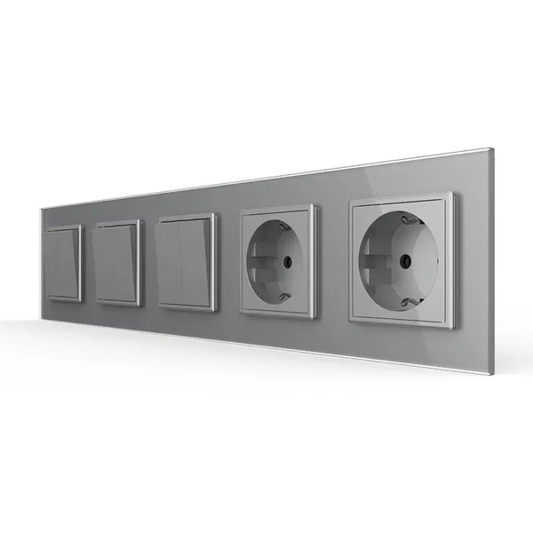 Livolo | Grijs | 2+2+2+SR+SR | Aan/Uit | Wipschakelaar met dubbele wandcontactdoos Livolo Nederland B.V.