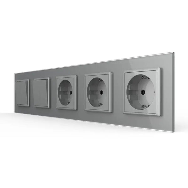 Livolo | Grijs | 2+2+SR+SR+SR | Aan/Uit | Wipschakelaar met drie wandcontactdozen Livolo Nederland B.V.