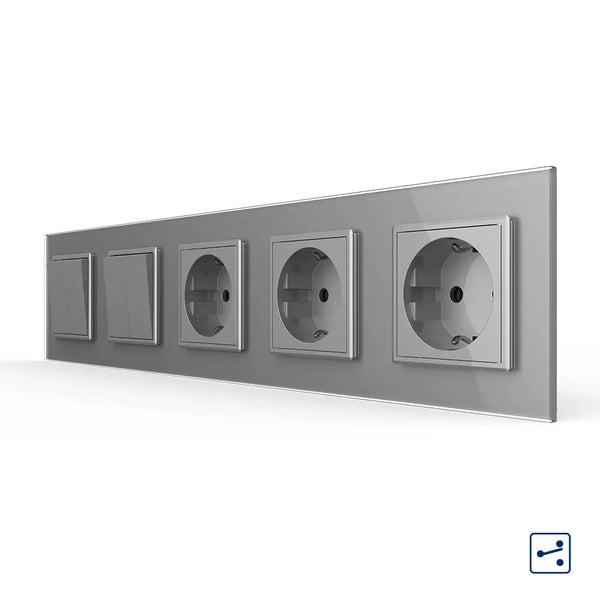 Livolo | Grijs | 2+2+SR+SR+SR | Aan/Uit | Wissel | Wipschakelaar met drie wandcontactdozen Livolo Nederland B.V.