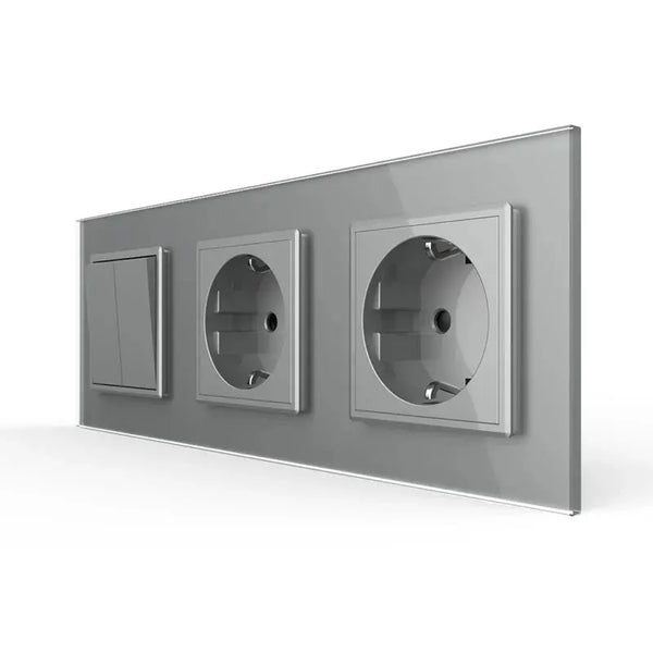 Livolo | Grijs | 2+SR+SR | Aan/Uit | Wipschakelaar met dubbele wandcontactdoos Livolo Nederland B.V.