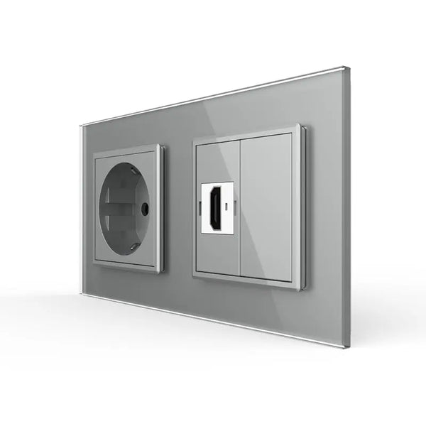 Livolo | Grijs | SR+SR | Wandcontactdoos | HDMI aansluiting | Blindplaat Livolo Nederland B.V.