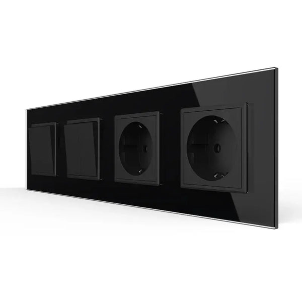 Livolo | Zwart | 1+2+SR+SR | Aan/Uit | Wipschakelaar met dubbele wandcontactdoos Livolo Nederland B.V.