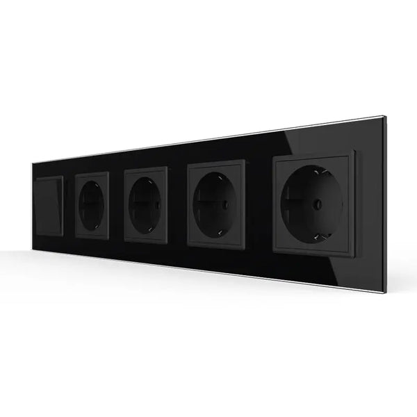 Livolo | Zwart | 1+SR+SR+SR+SR | Aan/Uit | Wipschakelaar met vier wandcontactdozen Livolo Nederland B.V.