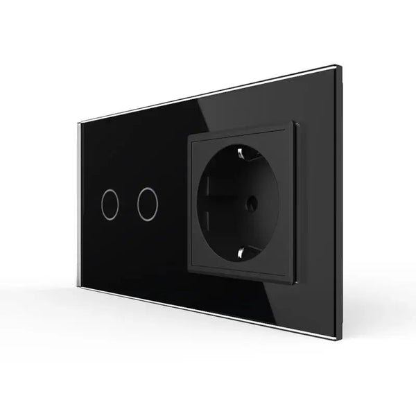 Livolo | Zwart | 2+SR | Aan/Uit | Wisselschakelaar tweevoudig met wandcontactdoos Livolo Nederland B.V.