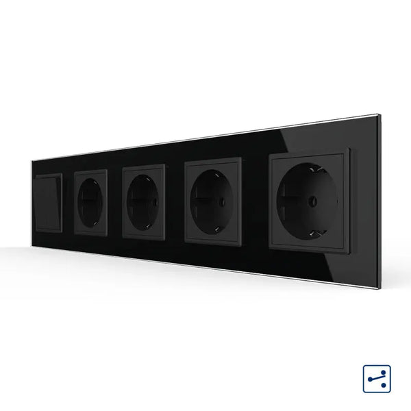 Livolo | Zwart | 2+SR+SR+SR+SR | Aan/Uit | Wissel | Wipschakelaar met vier wandcontactdozen Livolo Nederland B.V.