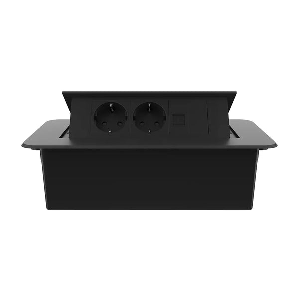 Livolo | Zwart | 3 | Pop-Up Stekkerdoos | Push | Inbouw | Dubbel Stopcontact + Netwerk Cat.6 met Blindplaat - Zwart Livolo Nederland B.V.