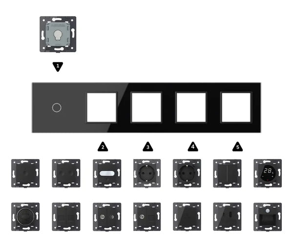 Zelf samenstellen | Zwart | Afdekraam 1+SR+SR+SR+SR Livolo Nederland B.V.