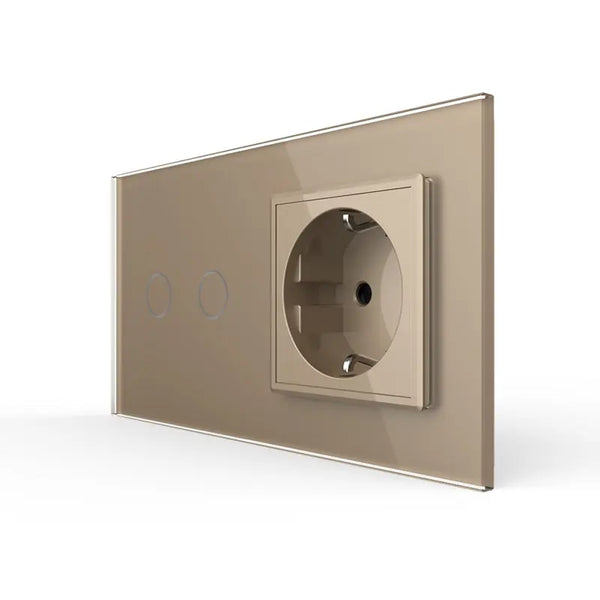 Livolo | Goud | 2+SR | Aan/Uit | Slimme schakelaar met wandcontactdoos | Smart Home Livolo Nederland B.V.