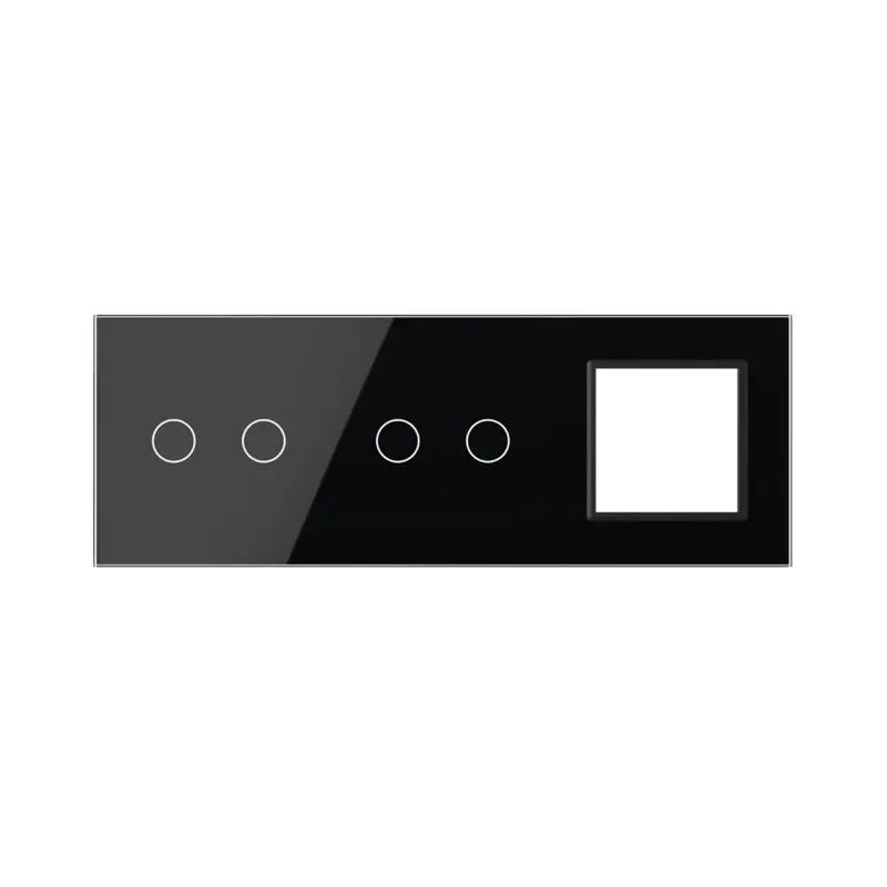 Livolo glazen afdekraam in zwart 2+2+SR voor twee dubbele touch schakelaars en SR module
