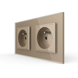 Gouden dubbele Livolo wandcontactdoos met Franse penaarde en SR modules