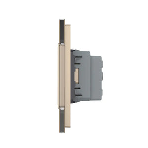 Gouden Livolo SR+SR wandcontactdoos met Franse aardingspen