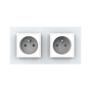 Livolo dubbel stopcontact Frankrijk in wit met twee SR modules en penaarde
