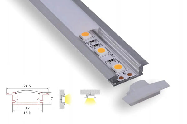 Profiel | Inbouw | 1 Meter | Recht | Aluminium | 24.5 x 7 | COB ledstrip