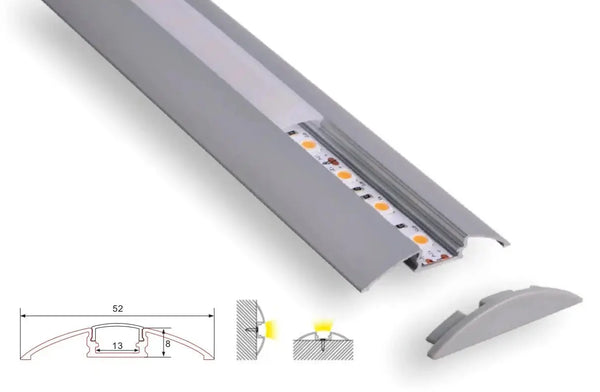 Profiel | Inbouw | 1 Meter | Hoek | Aluminium | 52 x 8 | COB ledstrip