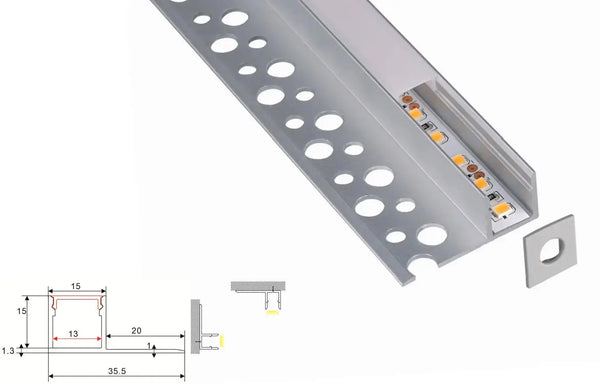Stucprofiel | Inbouw | 1 Meter | Zijkant | Aluminium | 35.5 x 15 | COB ledstrip