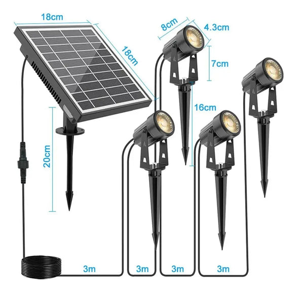 Complete Tuinspot Set | Oplaadbaar - Zonnepaneel | Plug and Play | 4 Tuinspots | Warm/wit