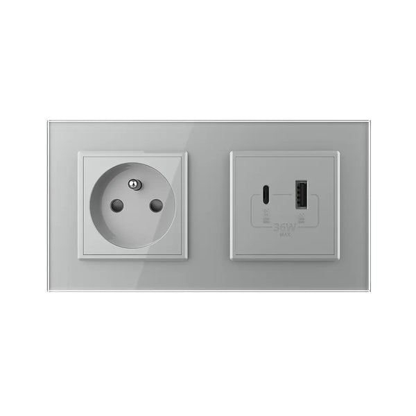 Livolo | Grijs | SR+SR | Wandcontactdoos | USB + USB type C oplader | France Livolo Nederland