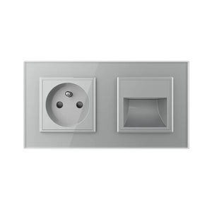 Grijze Livolo Franse wandcontactdoos met aardpen en LED wandverlichting voor inbouw