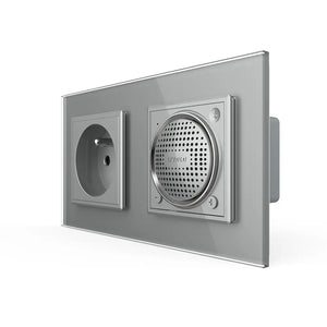 Franse wandcontactdoos met draadloze Bluetooth luidspreker van Livolo in grijs