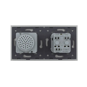 Grijze inbouw combinatie met Bluetooth speaker en Franse wandcontactdoos