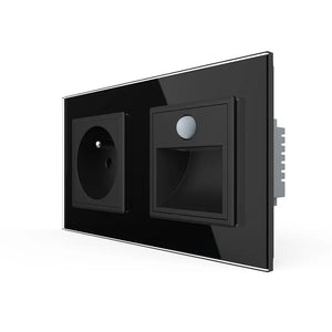 Livolo Frans stopcontact in zwart met LED wandlamp, nachtsensor en bewegingsdetectie