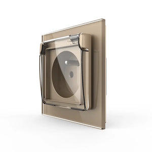 Gouden Livolo wandcontactdoos met Franse penaarde, klapdeksel en IP44