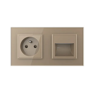 Gouden Livolo Franse wandcontactdoos met aardpen en LED wandverlichting voor inbouw