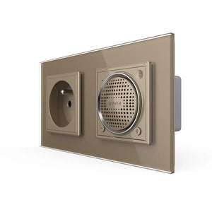 Frans stopcontact met Bluetooth speaker van Livolo in gouden uitvoering
