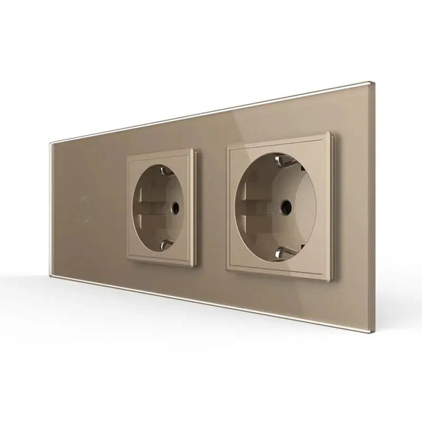 Livolo | Goud | 1+SR+SR | Aan/Uit | Schakelaar met dubbele wandcontactdoos Livolo Nederland B.V.