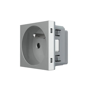 Grijze Franse wandcontactdoos met aardpen voor woning kantoor of project