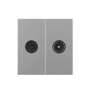 Grijze TV coax wandmodule met female en male aansluiting voor televisie en antenne