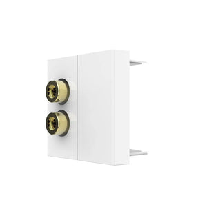 Witte speaker aansluiting voor banaanplug met afdekpositie voor vaste audiobekabeling